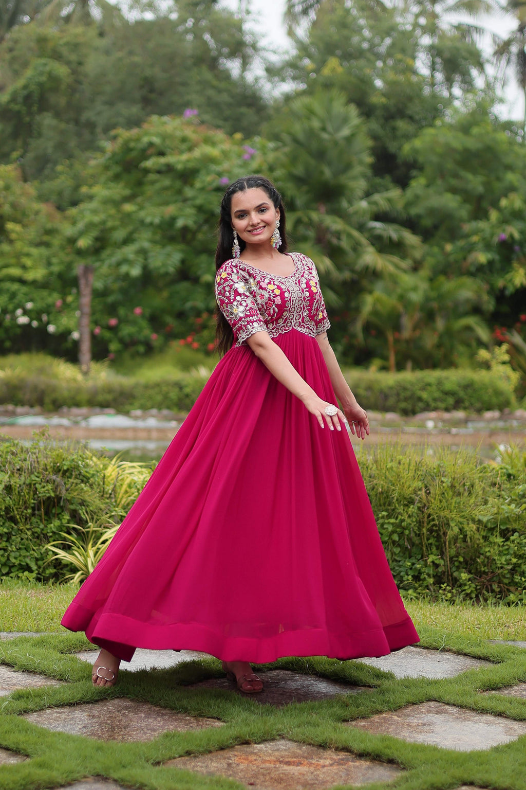 Teeya Creation Pink Color Faux Georgette Embroidery Work Fully Stitched Kurti - Distacart