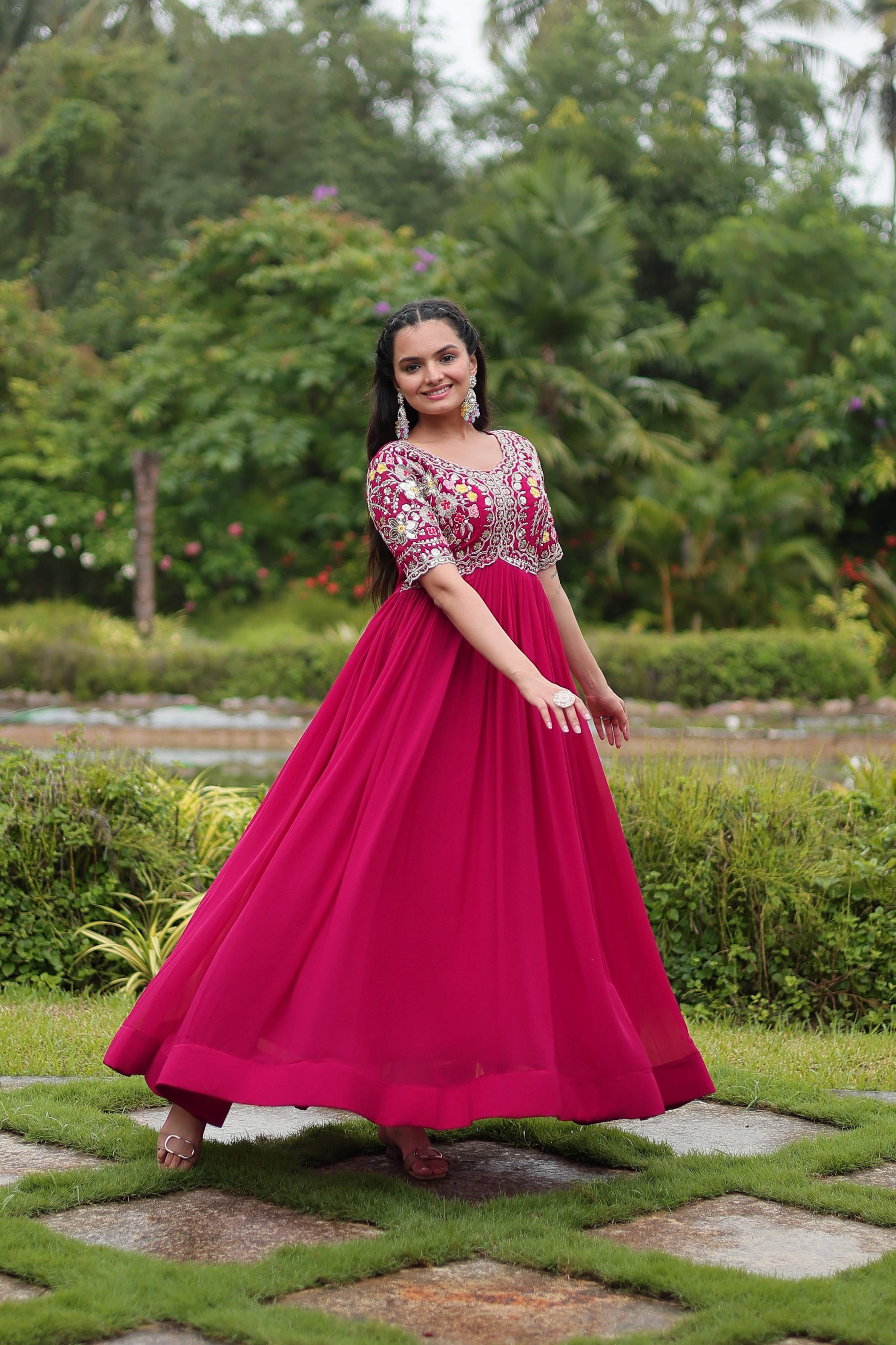 Teeya Creation Pink Color Faux Georgette Embroidery Work Fully Stitched Kurti - Distacart