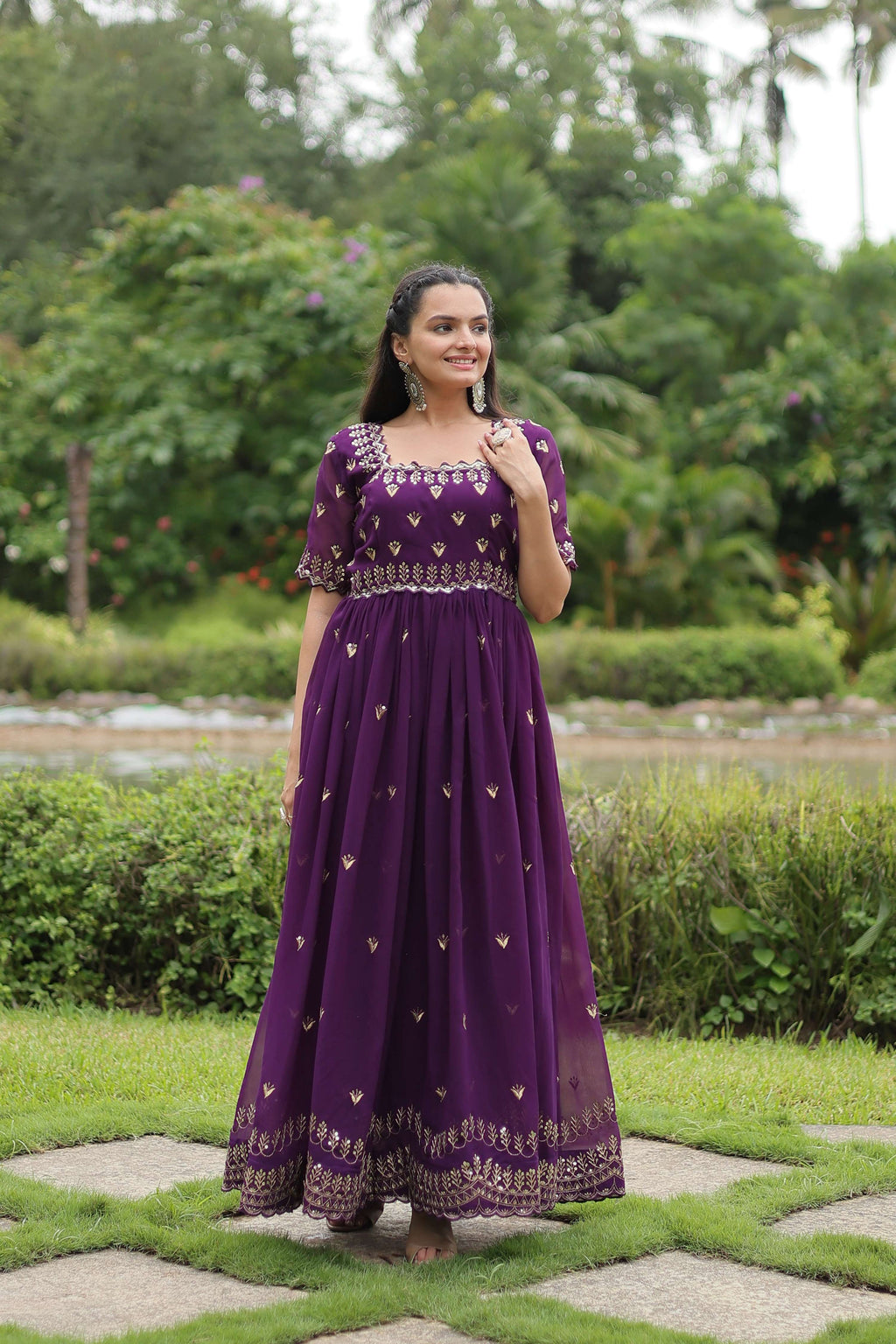 Teeya Creation Purple Color Faux Georgette Embroidery Work Fully Stitched Kurti - Distacart