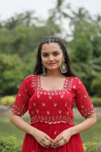 Teeya Creation Red Color Faux Georgette Embroidery Work Fully Stitched Kurti - Distacart