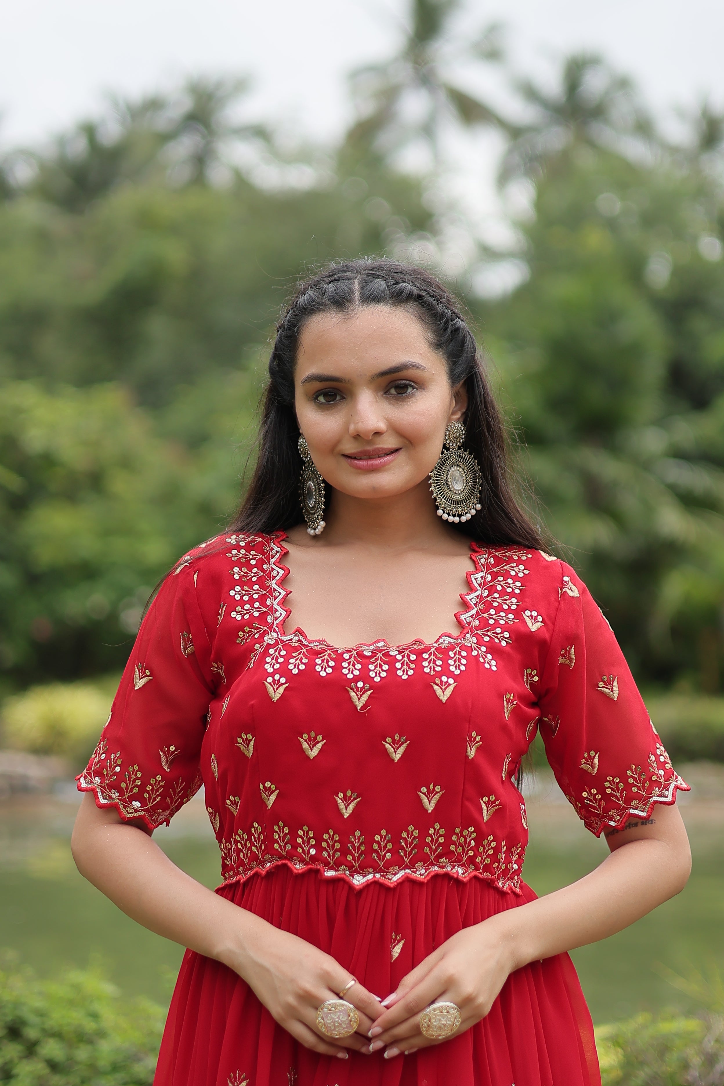 Teeya Creation Red Color Faux Georgette Embroidery Work Fully Stitched Kurti - Distacart