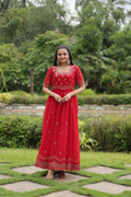 Teeya Creation Red Color Faux Georgette Embroidery Work Fully Stitched Kurti - Distacart
