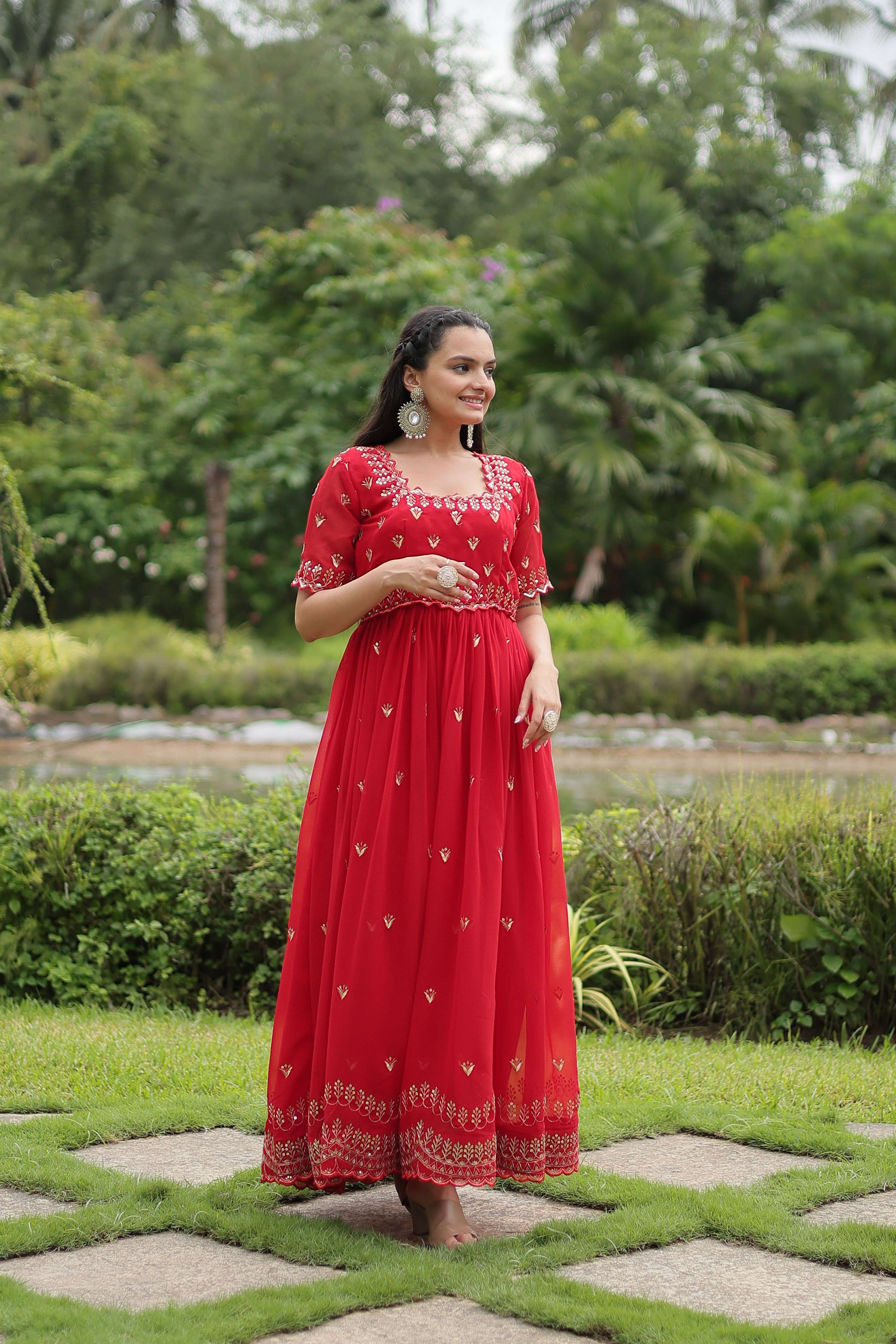 Teeya Creation Red Color Faux Georgette Embroidery Work Fully Stitched Kurti - Distacart