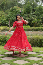 Teeya Creation Red Color Faux Georgette Embroidery Work Fully Stitched Kurti - Distacart