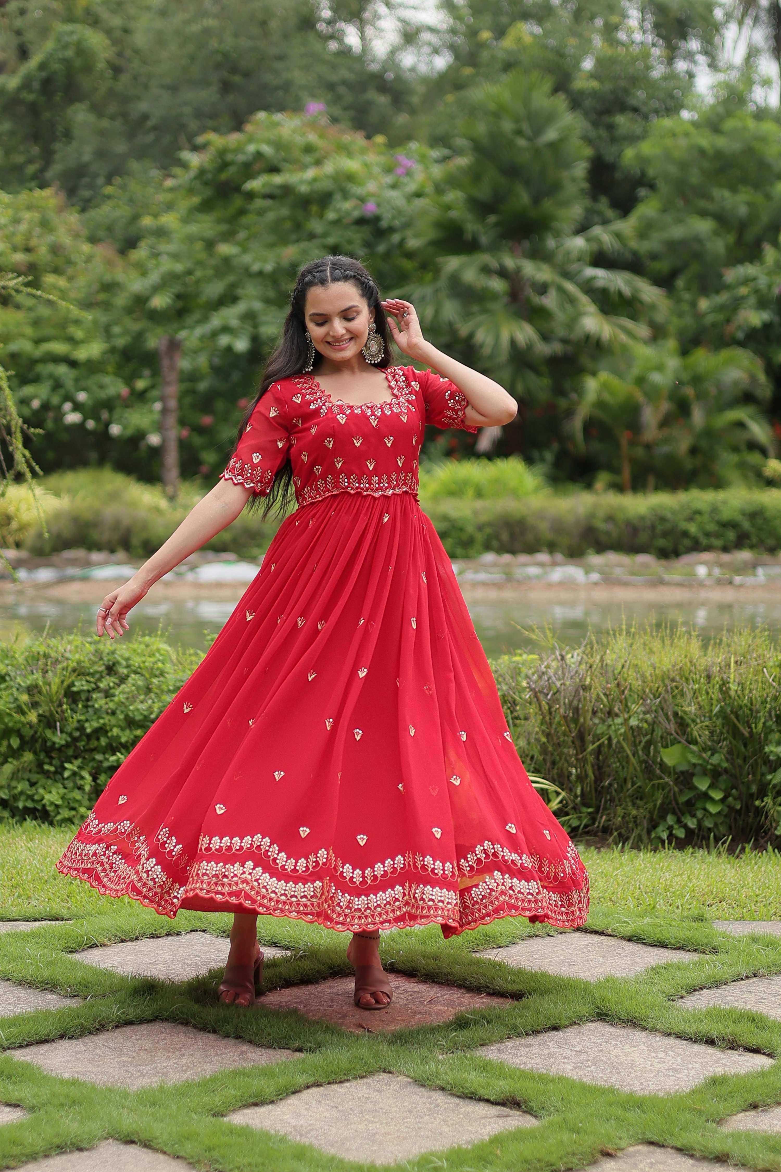 Teeya Creation Red Color Faux Georgette Embroidery Work Fully Stitched Kurti - Distacart