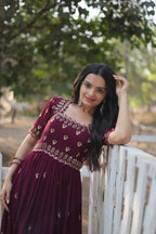 Teeya Creation Wine Color Faux Georgette Embroidery Work Fully Stitched Kurti - Distacart