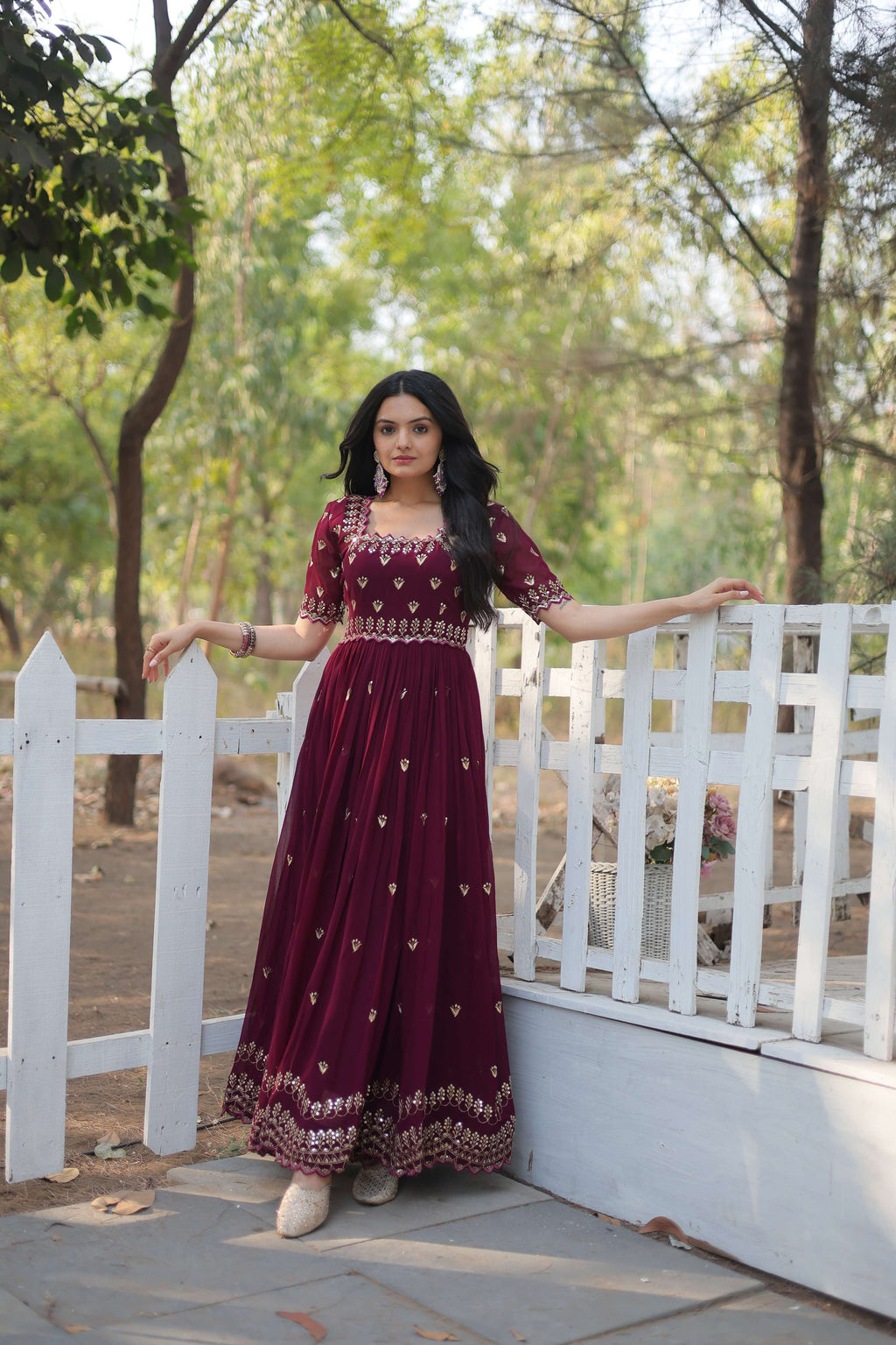 Teeya Creation Wine Color Faux Georgette Embroidery Work Fully Stitched Kurti - Distacart
