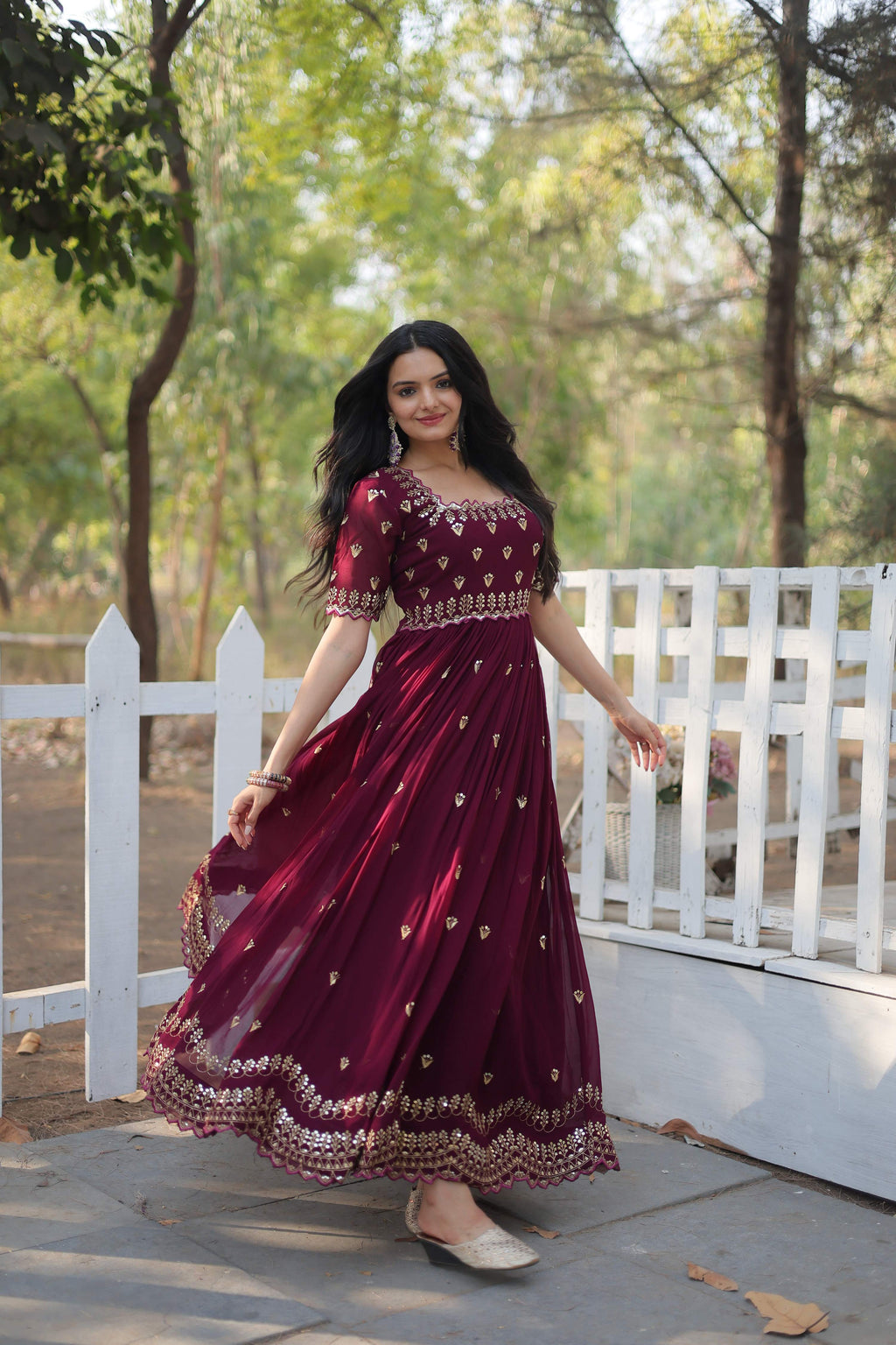 Teeya Creation Wine Color Faux Georgette Embroidery Work Fully Stitched Kurti - Distacart