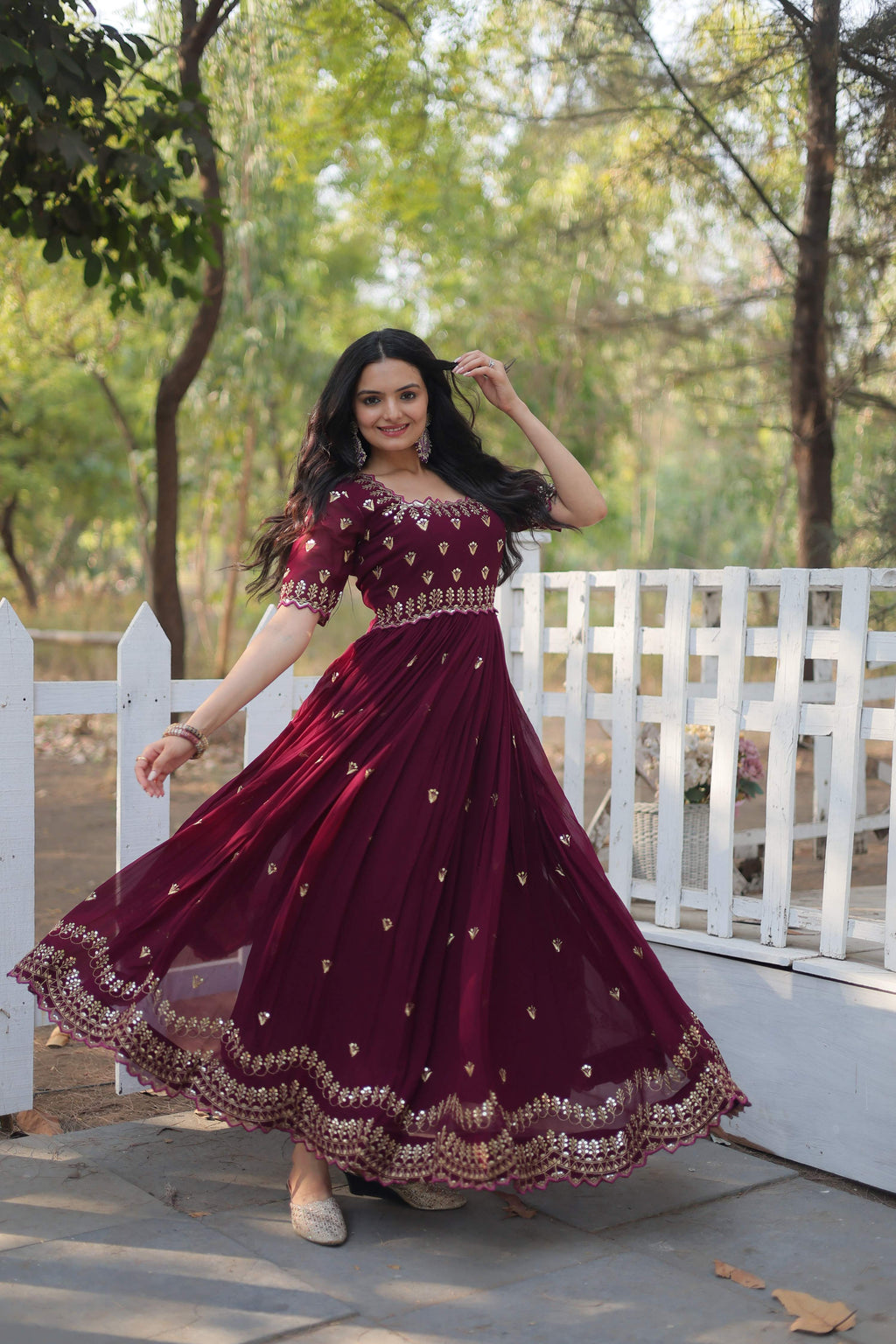 Teeya Creation Wine Color Faux Georgette Embroidery Work Fully Stitched Kurti - Distacart