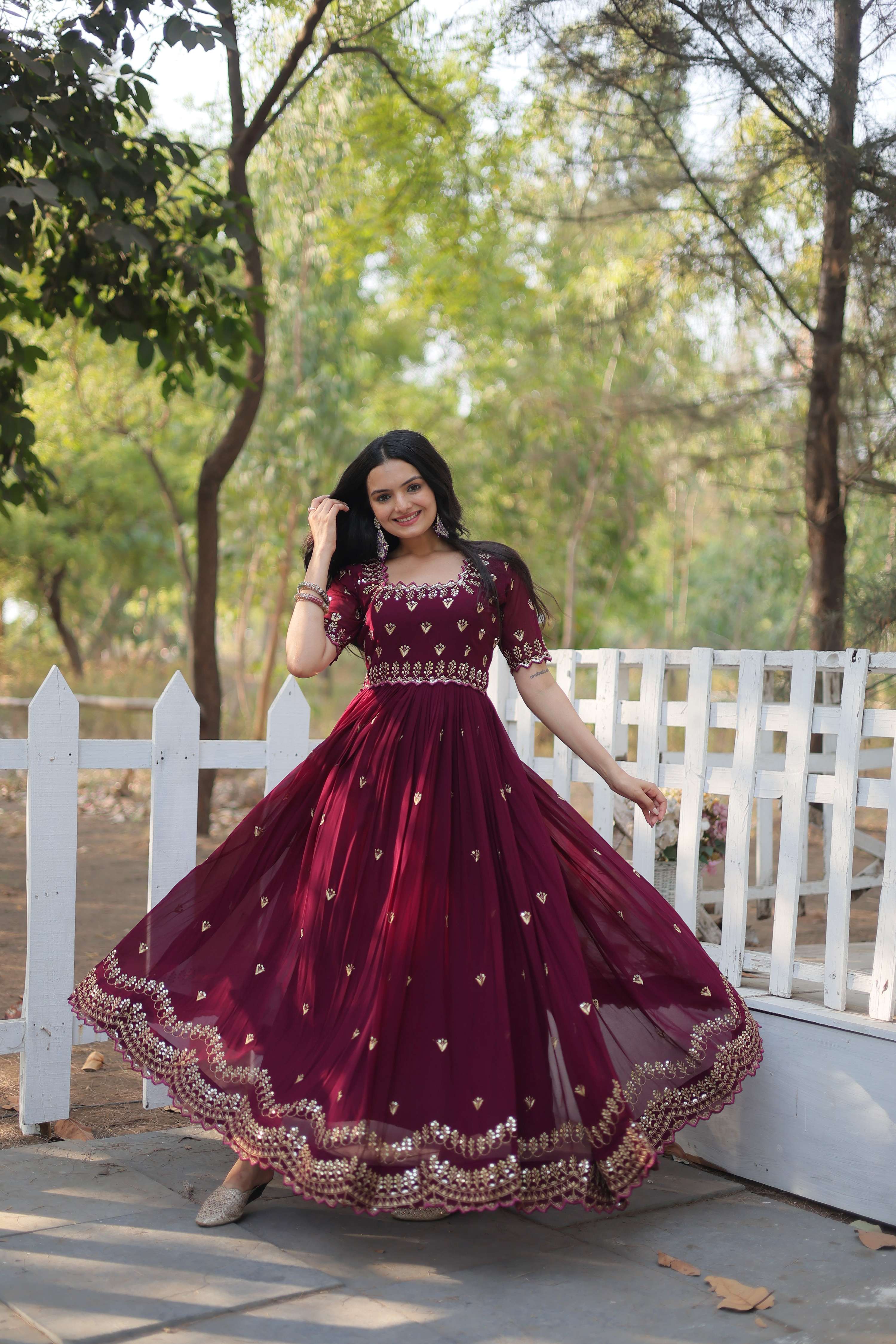 Teeya Creation Wine Color Faux Georgette Embroidery Work Fully Stitched Kurti - Distacart
