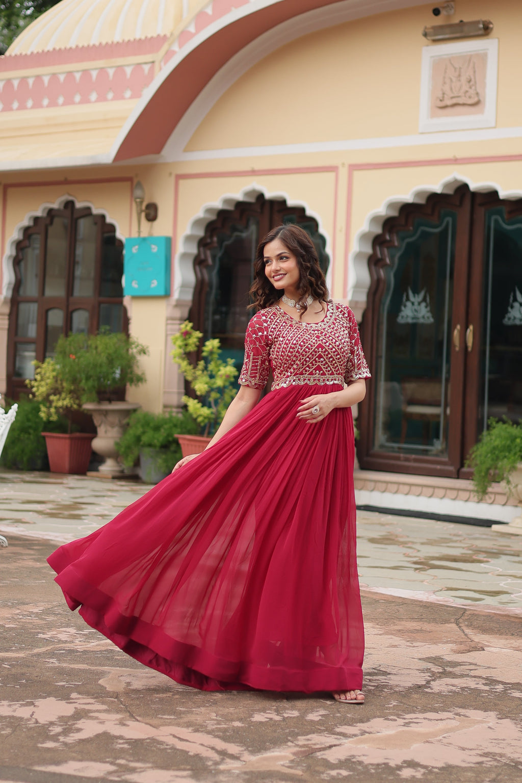 Teeya Creation Pink Color Faux Georgette Embroidery Work Fully Stitched Kurti - Distacart