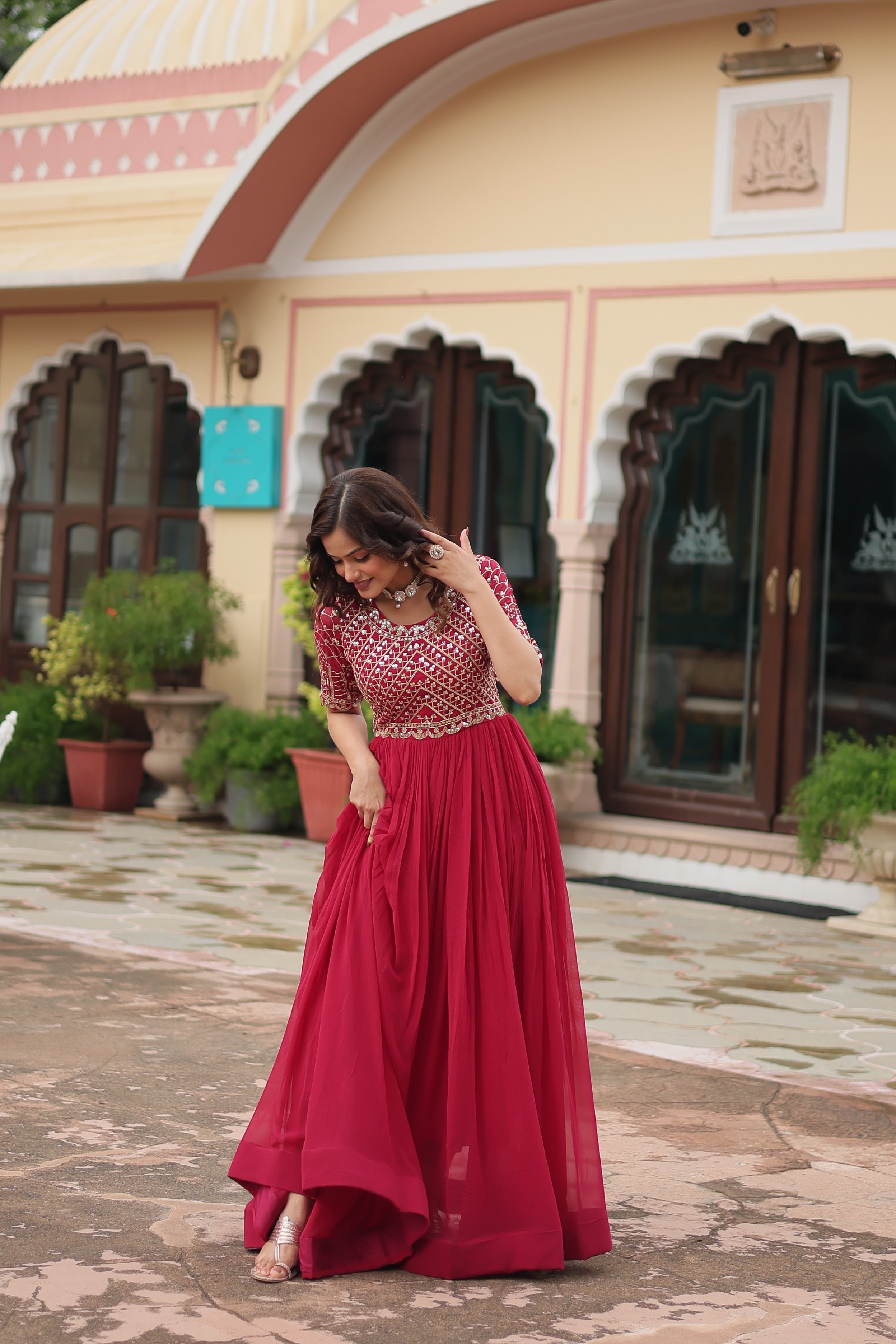 Teeya Creation Pink Color Faux Georgette Embroidery Work Fully Stitched Kurti - Distacart