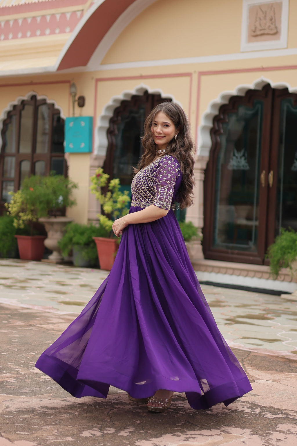 Teeya Creation Purple Color Faux Georgette Embroidery Work Fully Stitched Kurti - Distacart