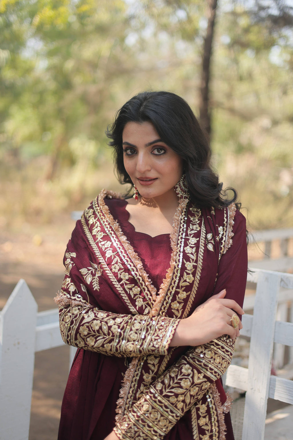 Teeya Creation Maroon Color Vichitra Simmar Silk Heavy Embroidery Work Fully Stitched Anarkali Gown