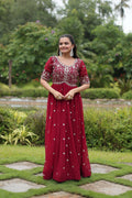 Teeya Creation Maroon Color Faux Georgette Embroidery Work Fully Stitched Kurti - Distacart