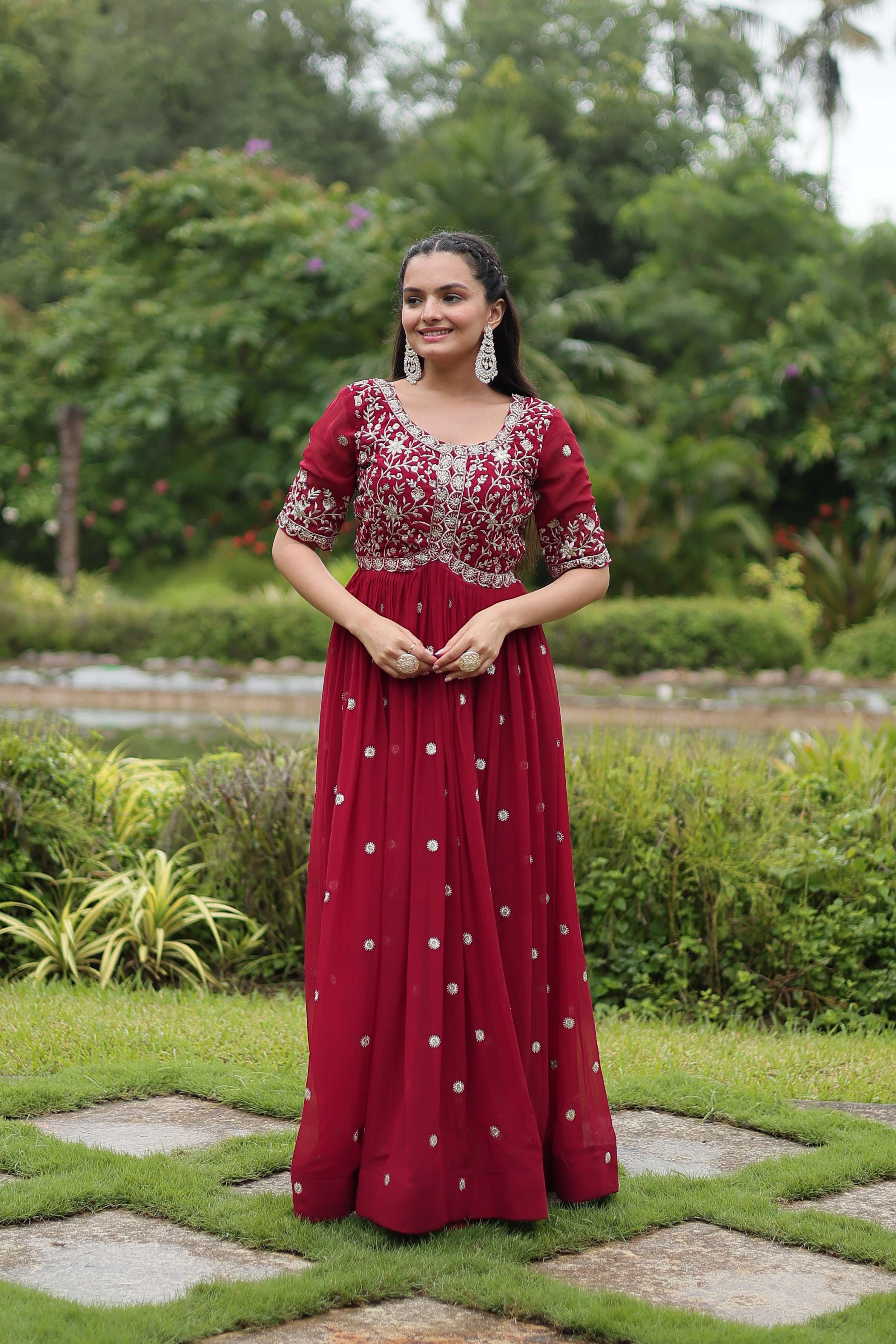 Teeya Creation Maroon Color Faux Georgette Embroidery Work Fully Stitched Kurti - Distacart