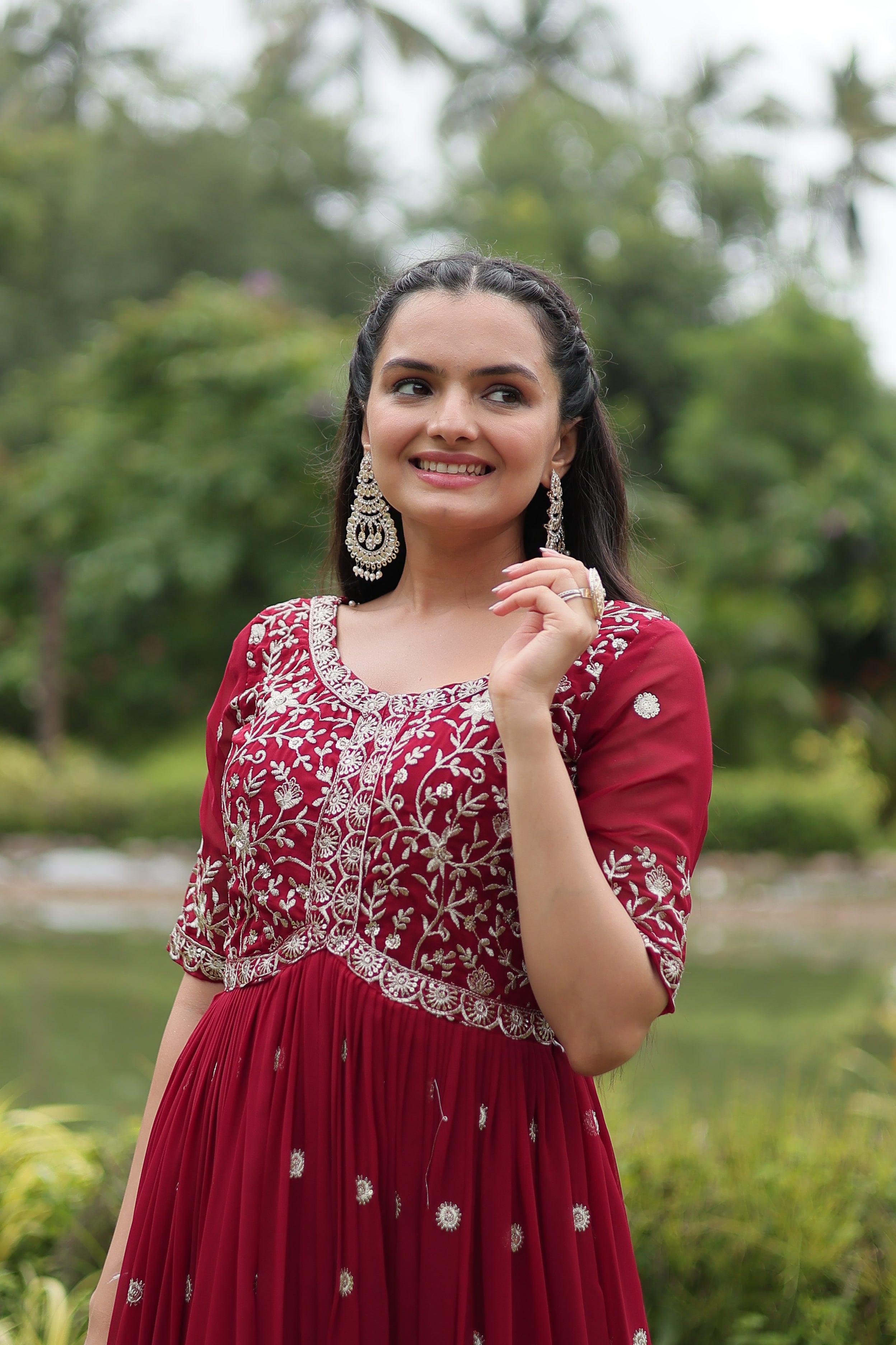 Teeya Creation Maroon Color Faux Georgette Embroidery Work Fully Stitched Kurti - Distacart