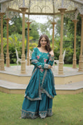 Teeya Creation Rama Color Chinon Silk Digital Print With Embroidery Work Fully Stitched Plazo Pair - Distacart