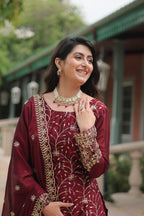 Teeya Creation Maroon Color rangoli Silk Heavy Sequence And Embroidery Work Fully Stitched Plazo Pair - Distacart