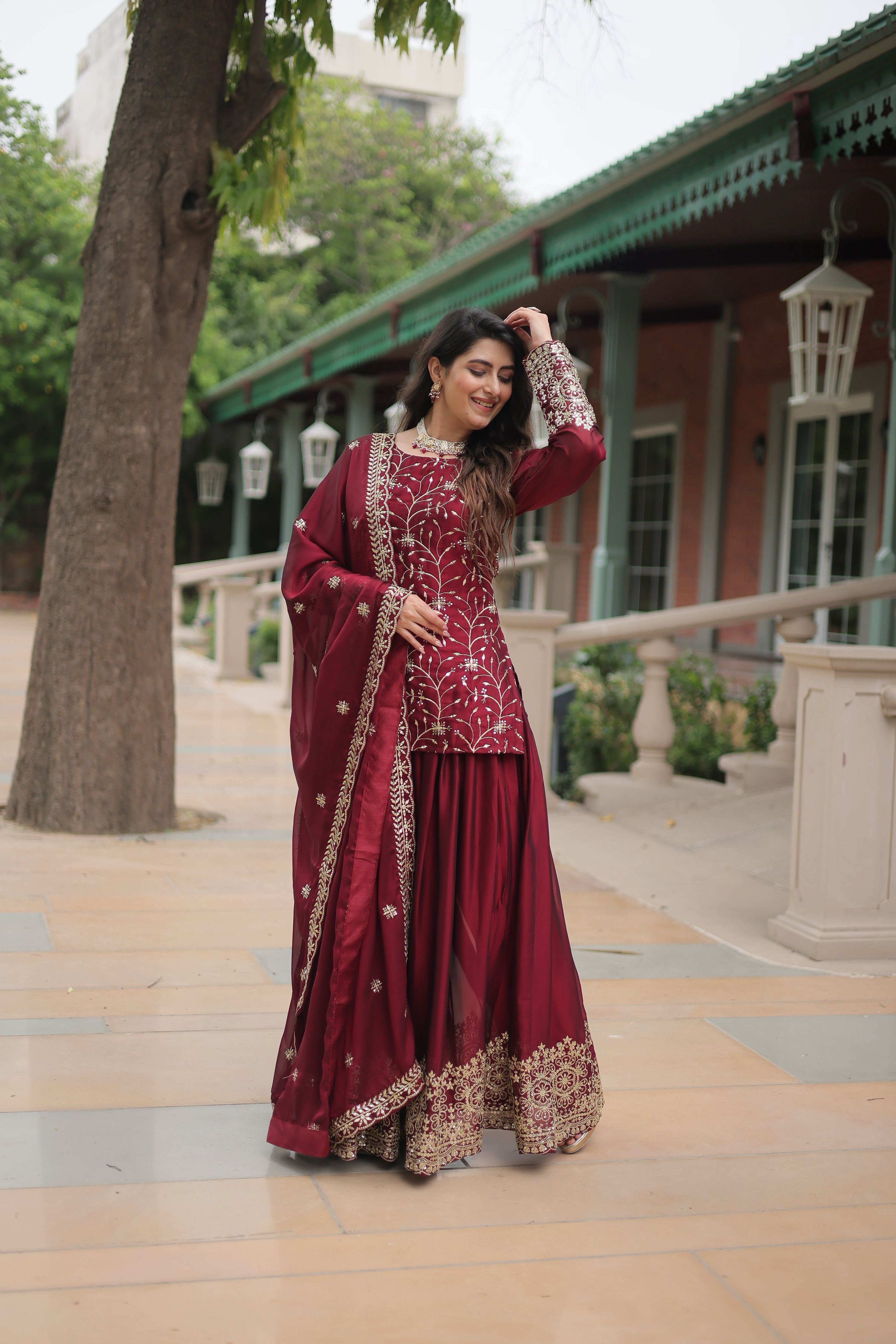Teeya Creation Maroon Color rangoli Silk Heavy Sequence And Embroidery Work Fully Stitched Plazo Pair - Distacart