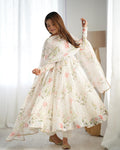 Teeya Creation Off White Color Soft Organza Silk Digital Printed Fully Stitched Anarkali Gown