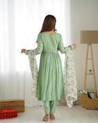 Teeya Creation Pista Color Pure Romansilk Chanderi Fancy Full Stitched Kurti pair - Distacart