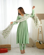 Teeya Creation Pista Color Pure Romansilk Chanderi Fancy Full Stitched Kurti pair - Distacart