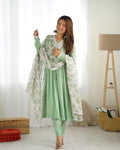 Teeya Creation Pista Color Pure Romansilk Chanderi Fancy Full Stitched Kurti pair - Distacart