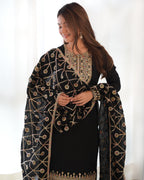 Teeya Creation Black Color Blooming Vichitra Silk Heavy Embroidery Work Fully Stitched Salwar Suit - Distacart