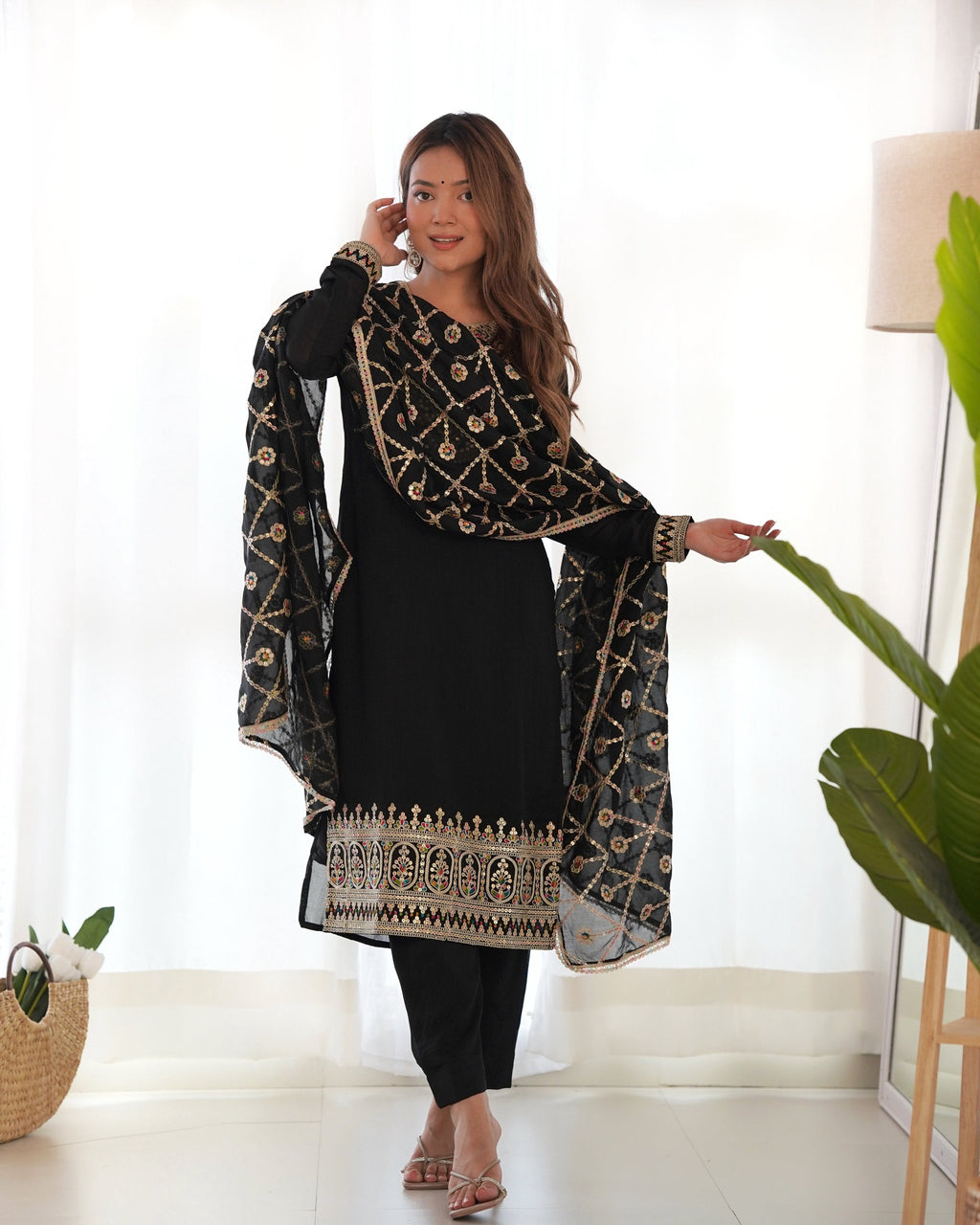 Teeya Creation Black Color Blooming Vichitra Silk Heavy Embroidery Work Fully Stitched Salwar Suit - Distacart