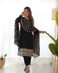 Teeya Creation Black Color Blooming Vichitra Silk Heavy Embroidery Work Fully Stitched Salwar Suit - Distacart