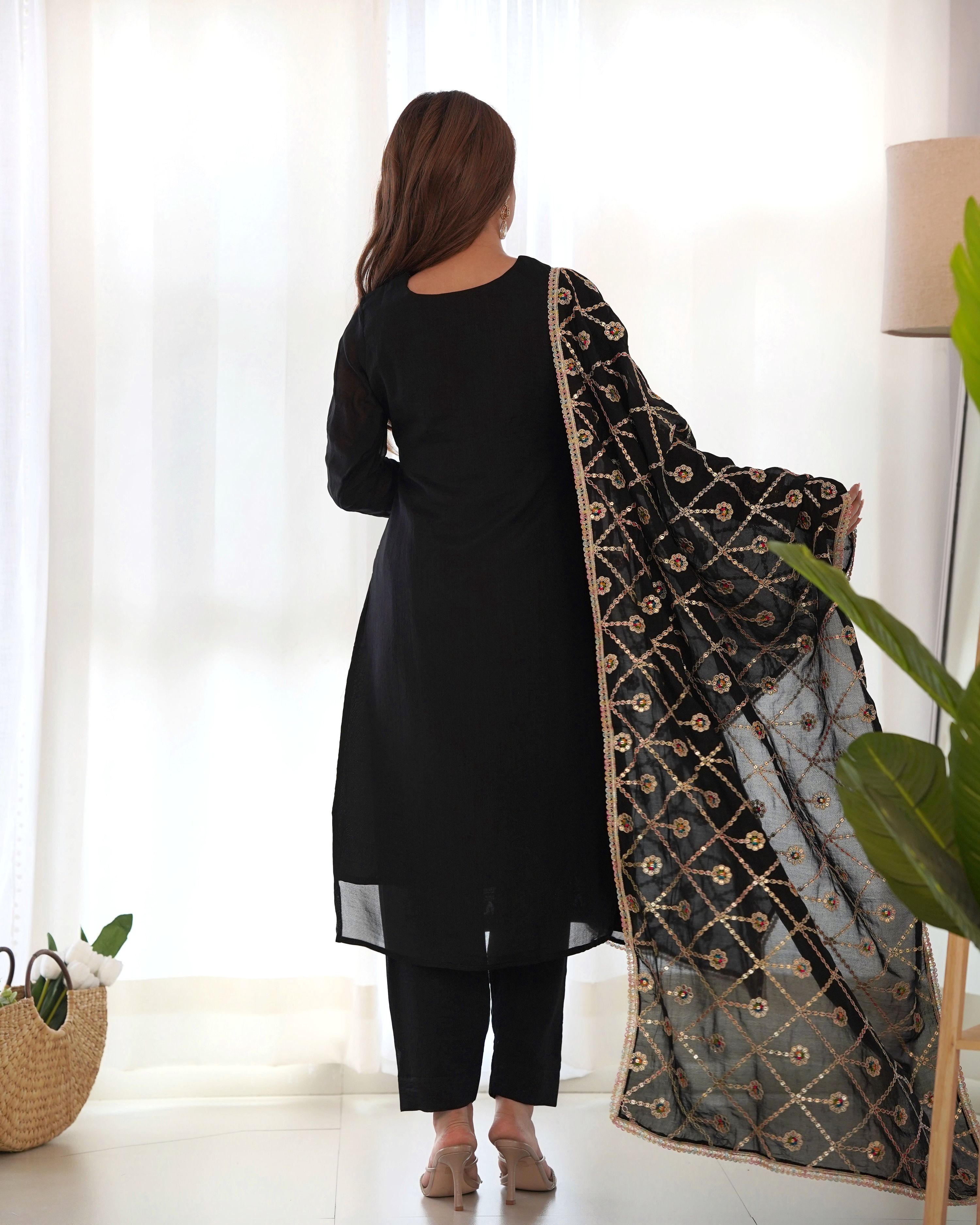 Teeya Creation Black Color Blooming Vichitra Silk Heavy Embroidery Work Fully Stitched Salwar Suit - Distacart