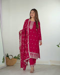 Teeya Creation Pink Color Rangoli Silk Heavy Embroidery Work Fully Stitched Kurta Set - Distacart