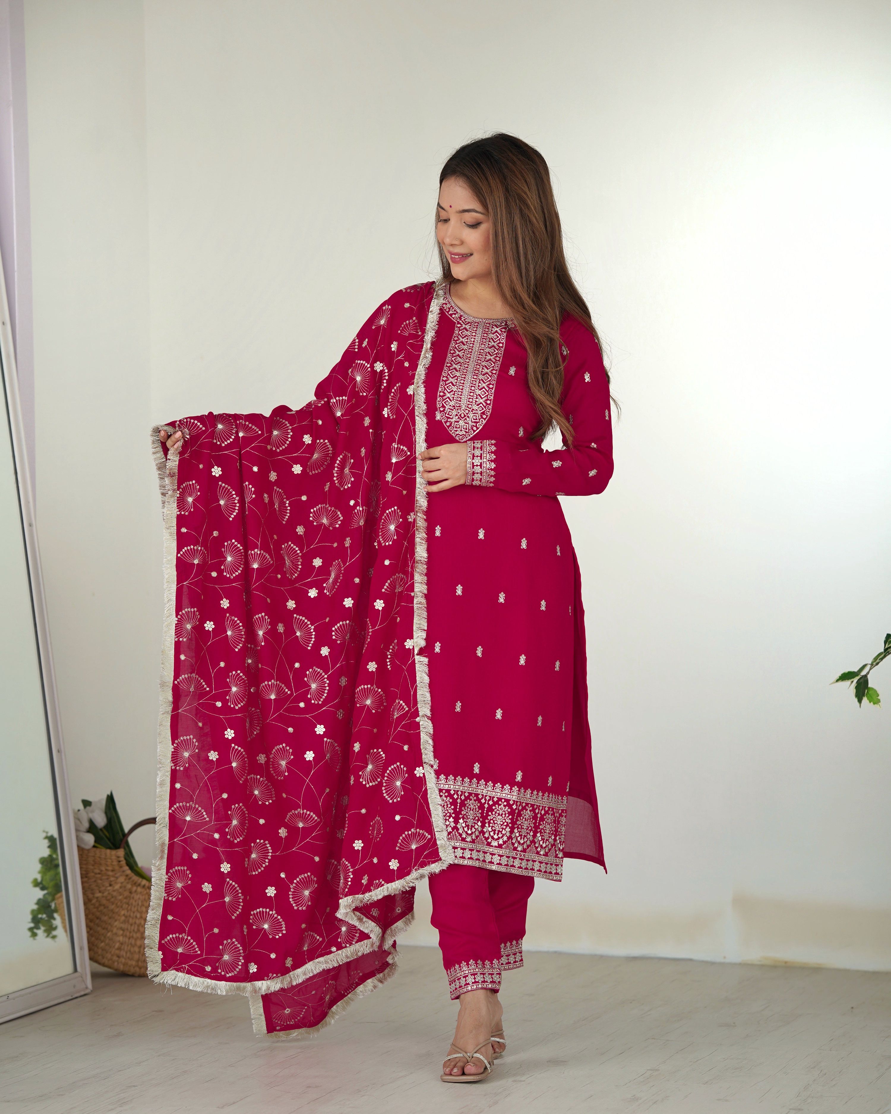 Teeya Creation Pink Color Rangoli Silk Heavy Embroidery Work Fully Stitched Kurta Set - Distacart