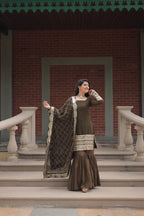 Teeya Creation Mehndi Color Faux Georgette Heavy Embroidery Work Fully stitched gharara set - Distacart