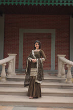 Teeya Creation Mehndi Color Faux Georgette Heavy Embroidery Work Fully stitched gharara set - Distacart