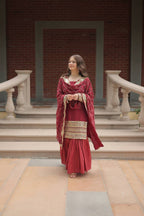Teeya Creation Maroon Color Faux Georgette Heavy Embroidery Work Fully stitched gharara set - Distacart