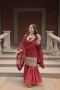 Teeya Creation Maroon Color Faux Georgette Heavy Embroidery Work Fully stitched gharara set - Distacart