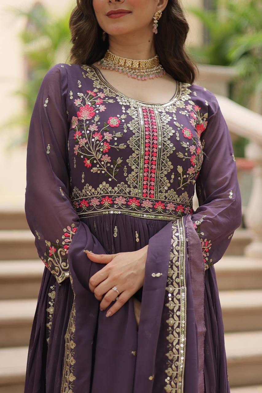 Teeya Creation Plum Color Faux Georgette Heavy Work Fully Stitched Sharara Set - Distacart