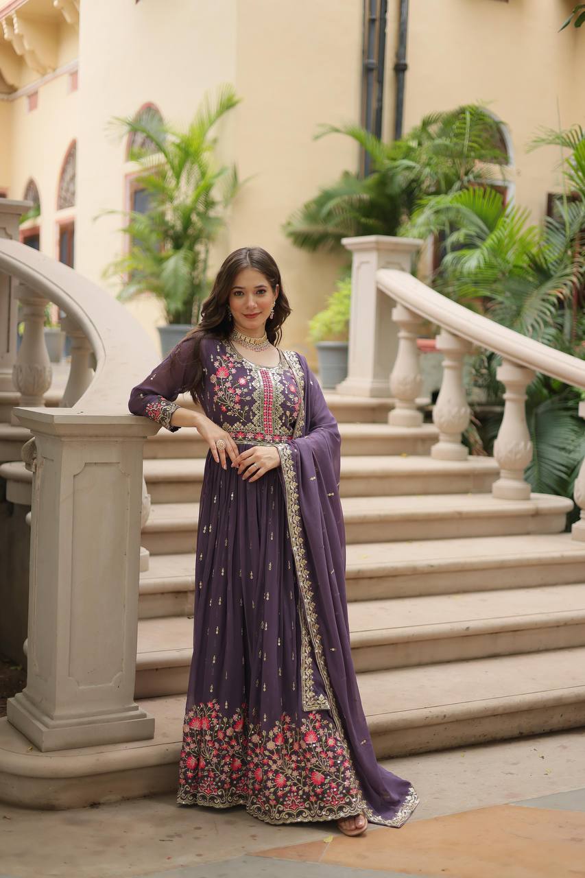 Teeya Creation Plum Color Faux Georgette Heavy Work Fully Stitched Sharara Set - Distacart