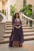 Teeya Creation Plum Color Faux Georgette Heavy Work Fully Stitched Sharara Set - Distacart