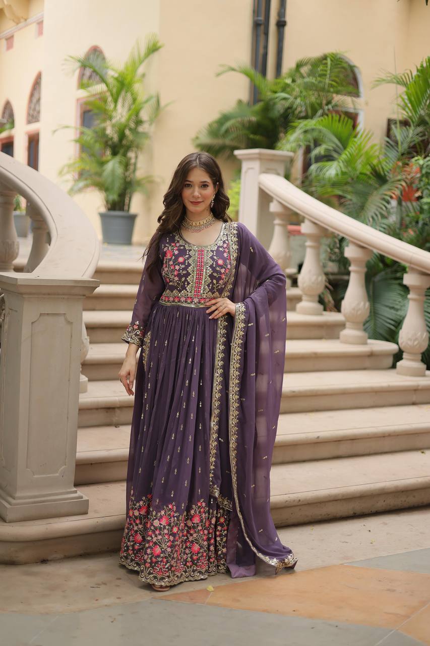 Teeya Creation Plum Color Faux Georgette Heavy Work Fully Stitched Sharara Set - Distacart