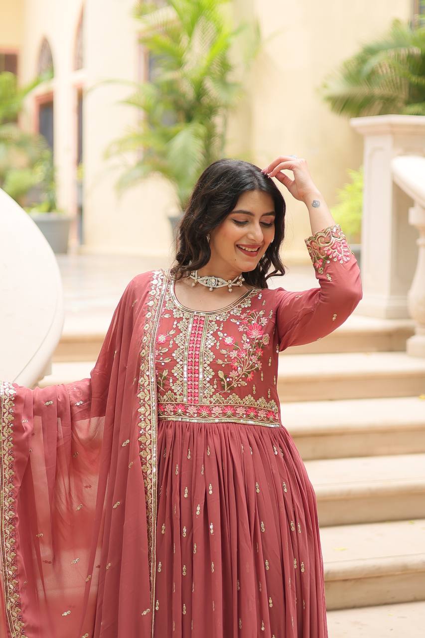 Teeya Creation Peach Color Faux Georgette Heavy Work Fully Stitched Sharara Set - Distacart