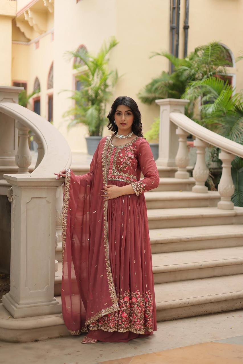 Teeya Creation Peach Color Faux Georgette Heavy Work Fully Stitched Sharara Set - Distacart