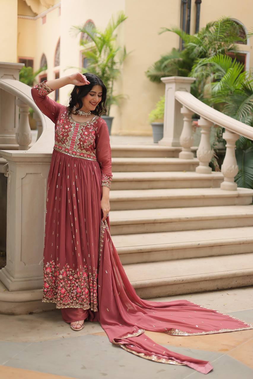 Teeya Creation Peach Color Faux Georgette Heavy Work Fully Stitched Sharara Set - Distacart