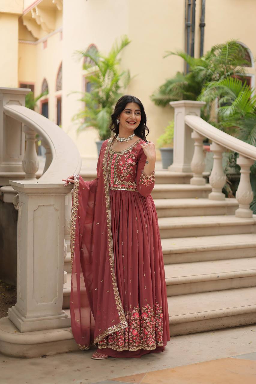 Teeya Creation Peach Color Faux Georgette Heavy Work Fully Stitched Sharara Set - Distacart