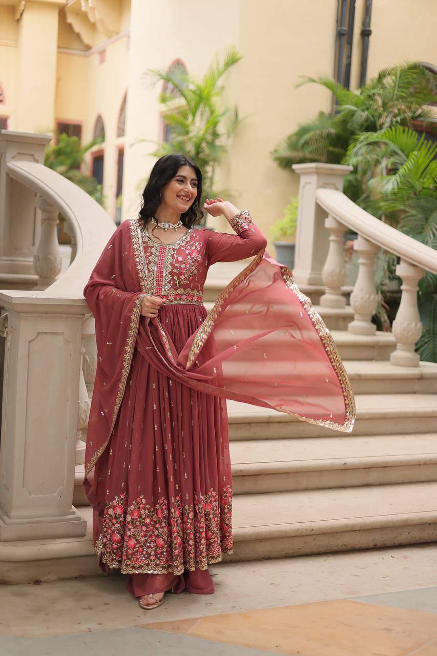 Teeya Creation Peach Color Faux Georgette Heavy Work Fully Stitched Sharara Set - Distacart