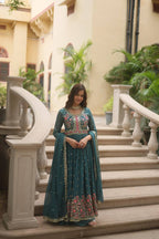 Teeya Creation Teal Color Faux Georgette Heavy Work Fully Stitched Sharara Set - Distacart