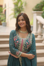 Teeya Creation Teal Color Faux Georgette Heavy Work Fully Stitched Sharara Set - Distacart
