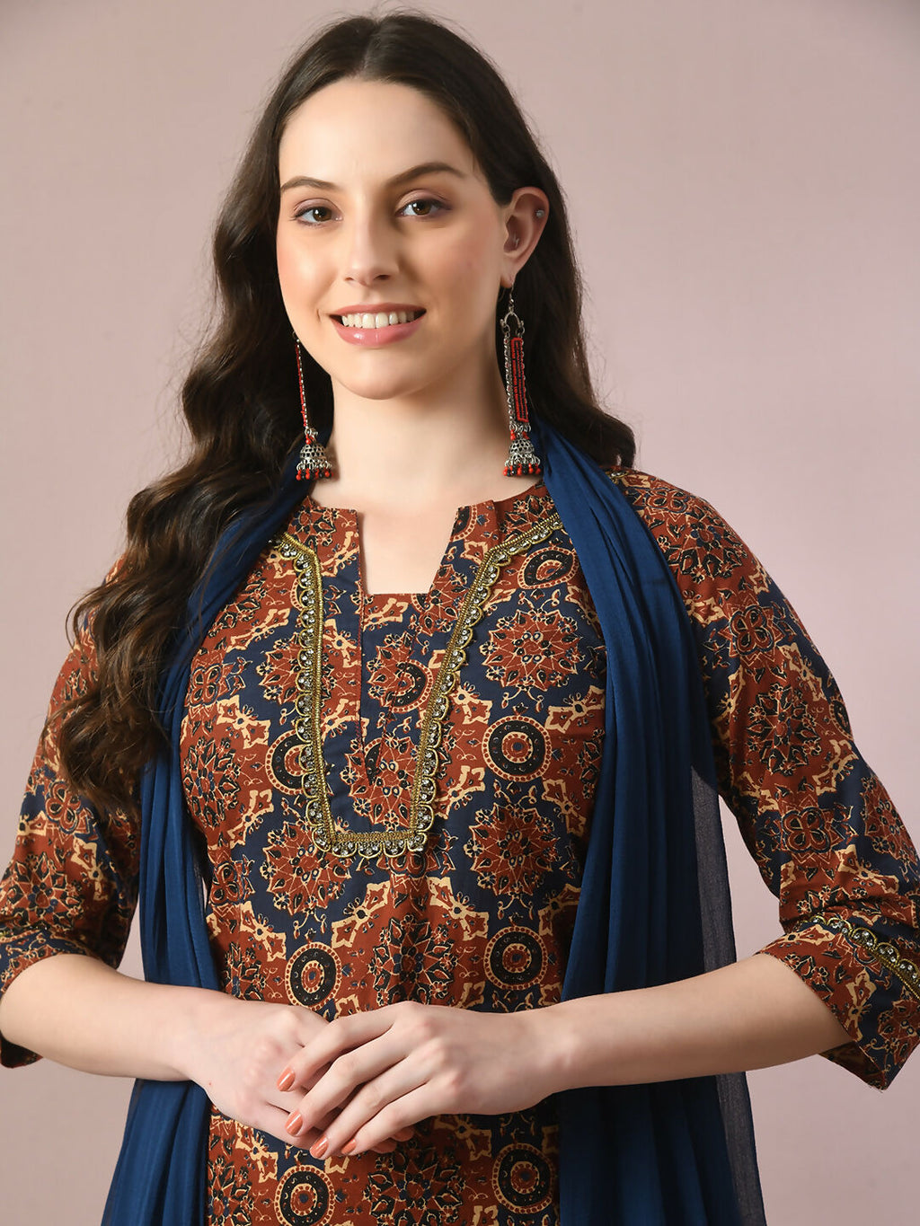 Myshka Women's Multi Printed Cotton Straight Party Kurta Set With Dupatta